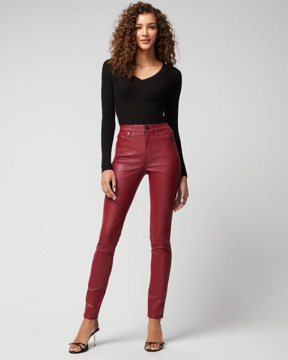 Red coated skinny jeans on sale